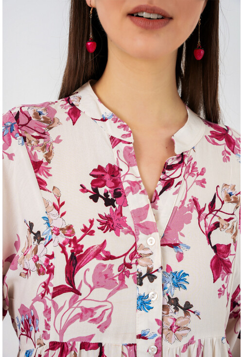 Kadın Desenli Uzun Tesettür Elbise 2585