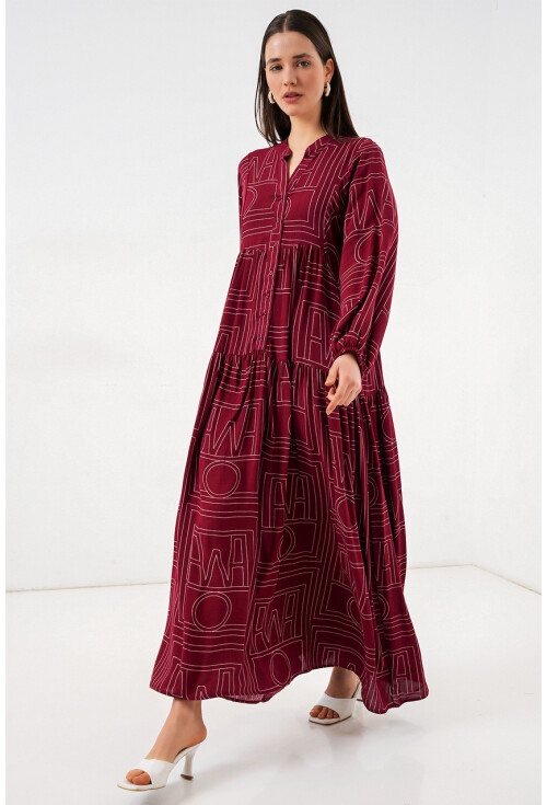 Kadın Desenli Uzun Tesettür Elbise 2585