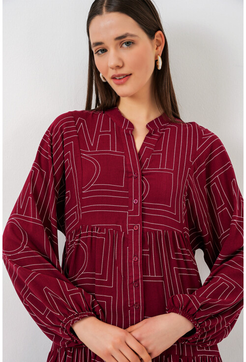 Kadın Desenli Uzun Tesettür Elbise 2585