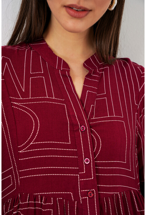 Kadın Desenli Uzun Tesettür Elbise 2585