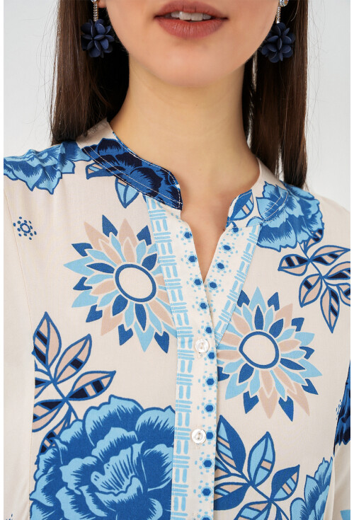 Kadın Desenli Uzun Tesettür Elbise 2585