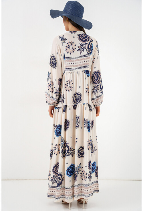 Kadın Desenli Uzun Tesettür Elbise 2585