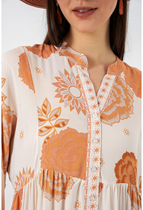 Kadın Desenli Uzun Tesettür Elbise 2585