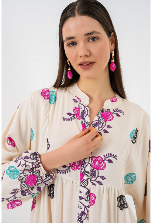 Kadın Desenli Uzun Tesettür Elbise 2585