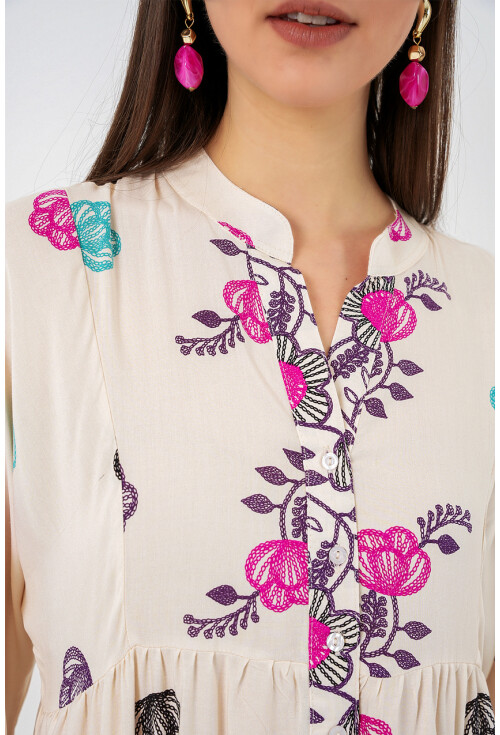 Kadın Desenli Uzun Tesettür Elbise 2585