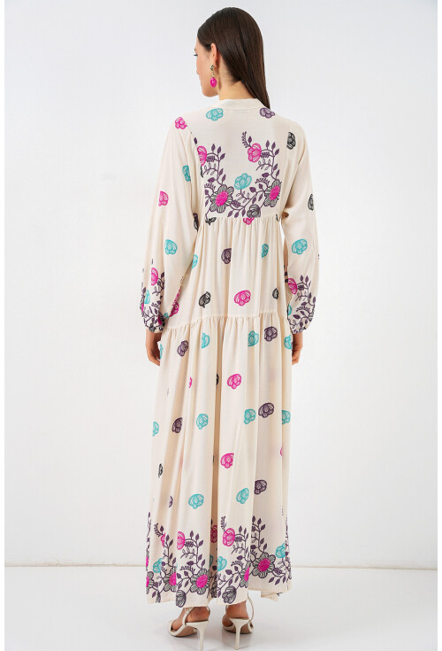 Kadın Desenli Uzun Tesettür Elbise 2585