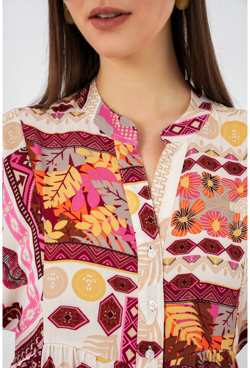 Kadın Desenli Uzun Tesettür Elbise 2585