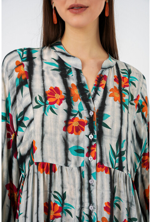 Kadın Desenli Uzun Tesettür Elbise 2585