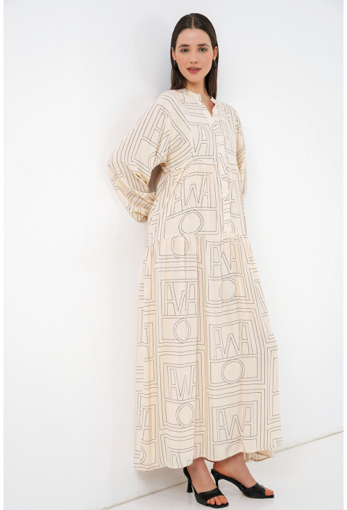 Kadın Desenli Uzun Tesettür Elbise 2585