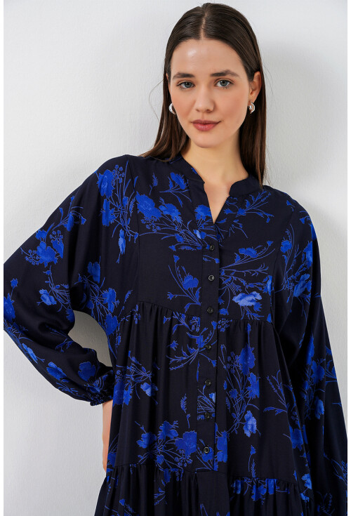 Kadın Desenli Uzun Tesettür Elbise 2585