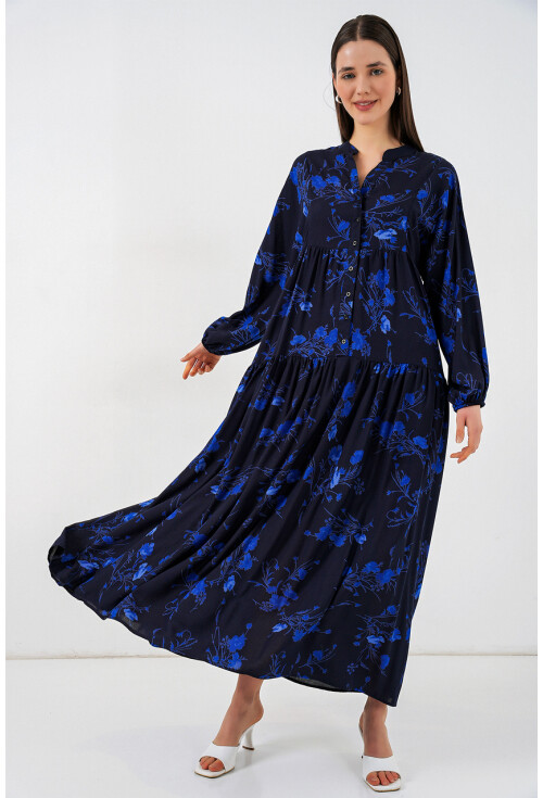 Kadın Desenli Uzun Tesettür Elbise 2585