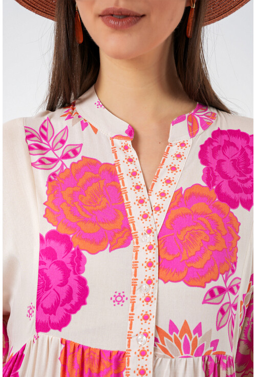 Kadın Desenli Uzun Tesettür Elbise 2585