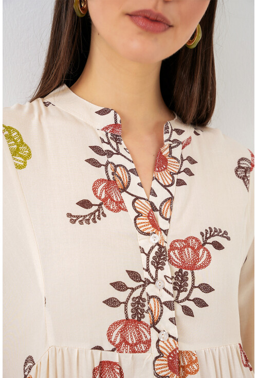 Kadın Desenli Uzun Tesettür Elbise 2585