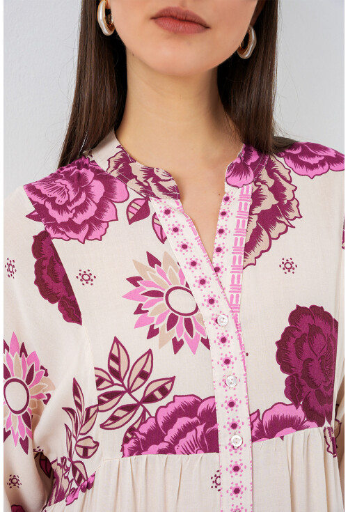 Kadın Desenli Uzun Tesettür Elbise 2585