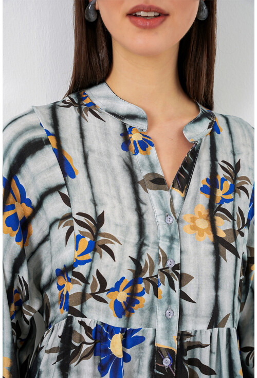 Kadın Desenli Uzun Tesettür Elbise 2585