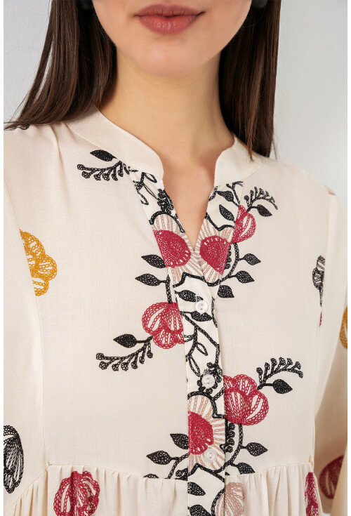 Kadın Desenli Uzun Tesettür Elbise 2585