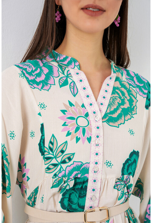 Kadın Desenli Uzun Tesettür Elbise 2585