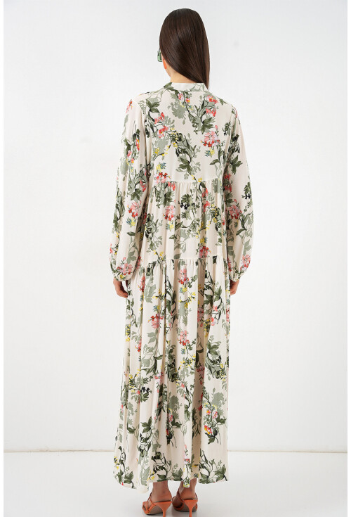 Kadın Desenli Uzun Tesettür Elbise 2585