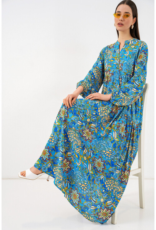 Kadın Desenli Uzun Tesettür Elbise 2585