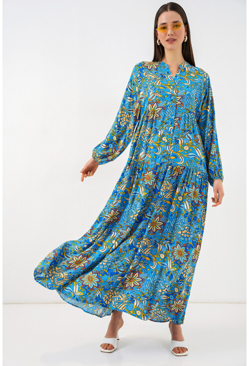 Kadın Desenli Uzun Tesettür Elbise 2585