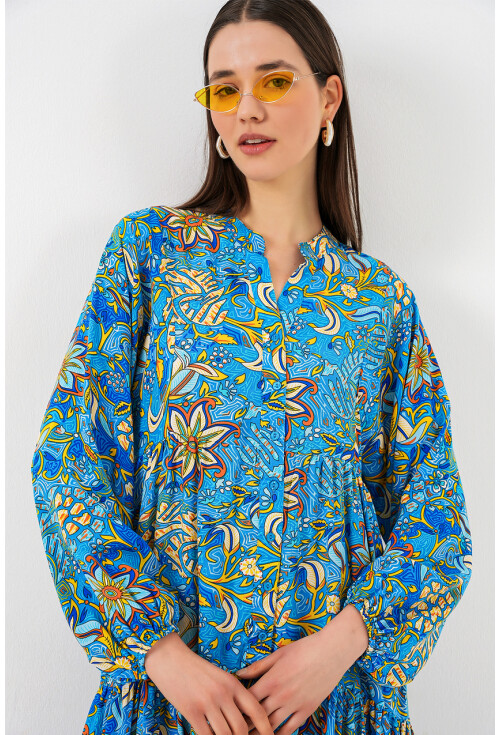 Kadın Desenli Uzun Tesettür Elbise 2585