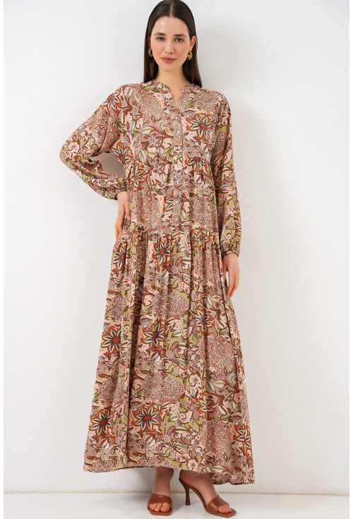 Kadın Desenli Uzun Tesettür Elbise 2585