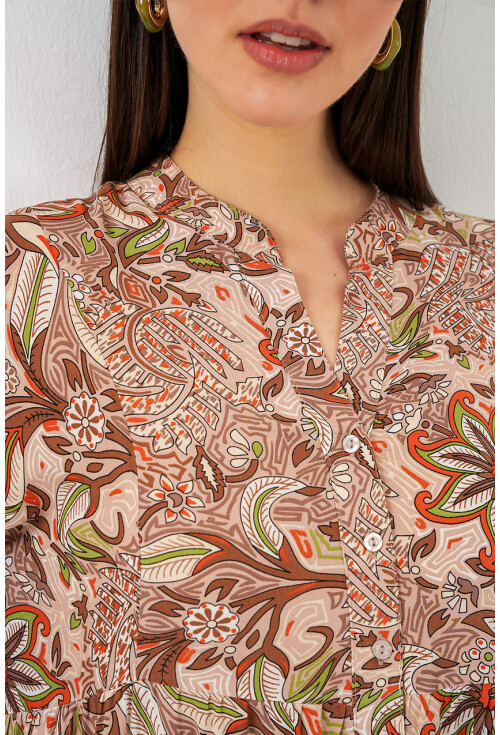 Kadın Desenli Uzun Tesettür Elbise 2585