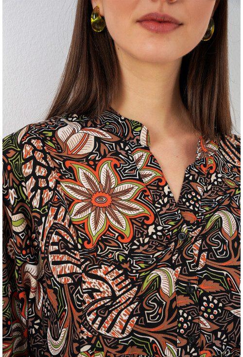 Kadın Desenli Uzun Tesettür Elbise 2585