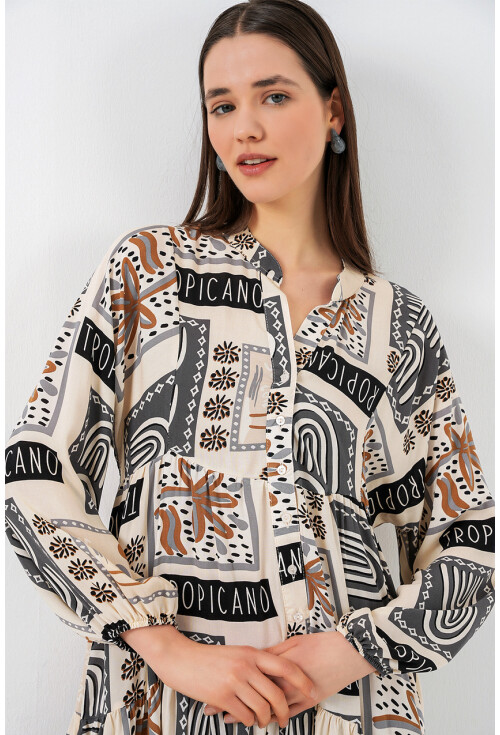 Kadın Desenli Uzun Tesettür Elbise 2585