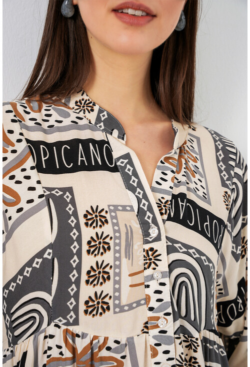 Kadın Desenli Uzun Tesettür Elbise 2585