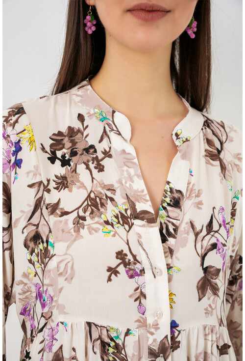 Kadın Desenli Uzun Tesettür Elbise 2585