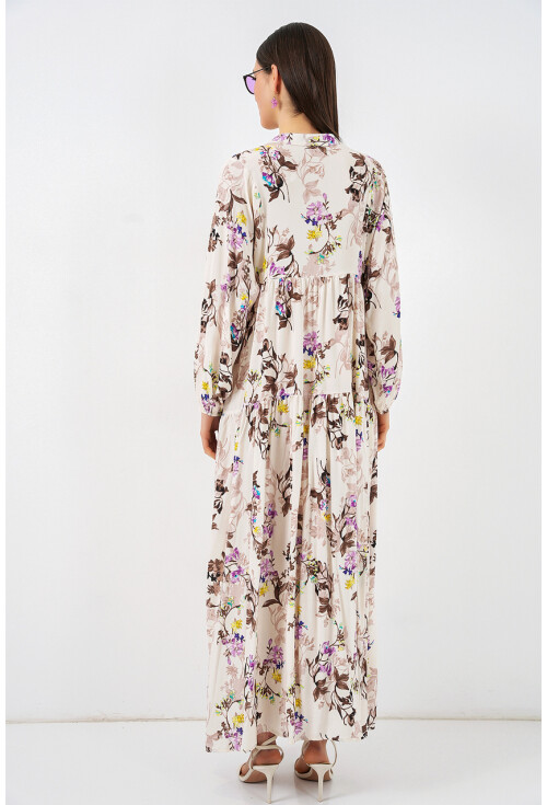 Kadın Desenli Uzun Tesettür Elbise 2585