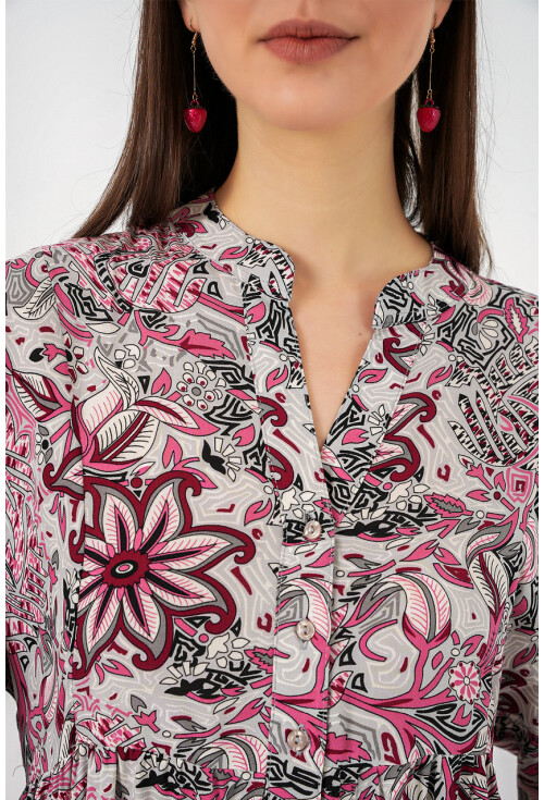 Kadın Desenli Uzun Tesettür Elbise 2585