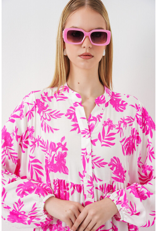 Kadın Desenli Uzun Tesettür Elbise 2585