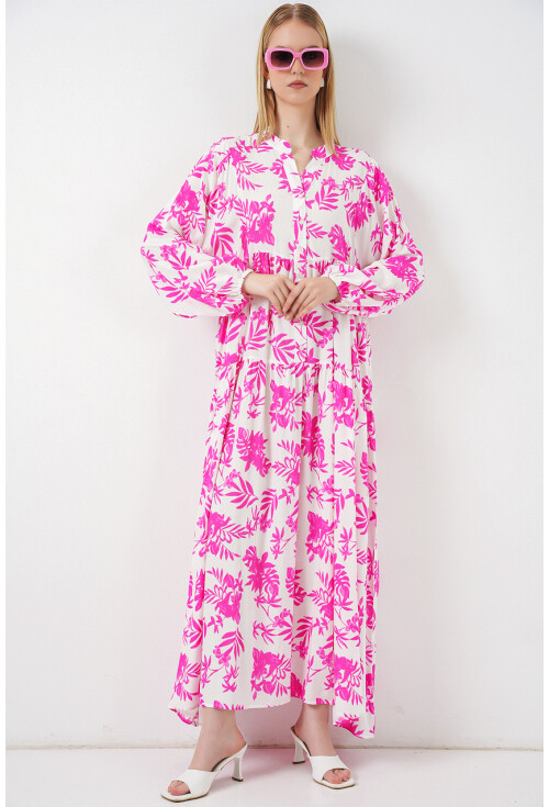 Kadın Desenli Uzun Tesettür Elbise 2585