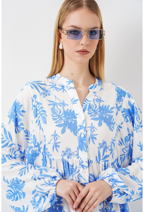 Kadın Desenli Uzun Tesettür Elbise 2585