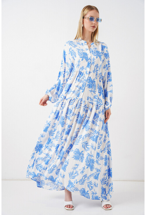 Kadın Desenli Uzun Tesettür Elbise 2585