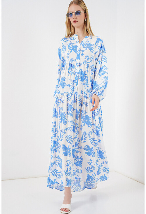 Kadın Desenli Uzun Tesettür Elbise 2585