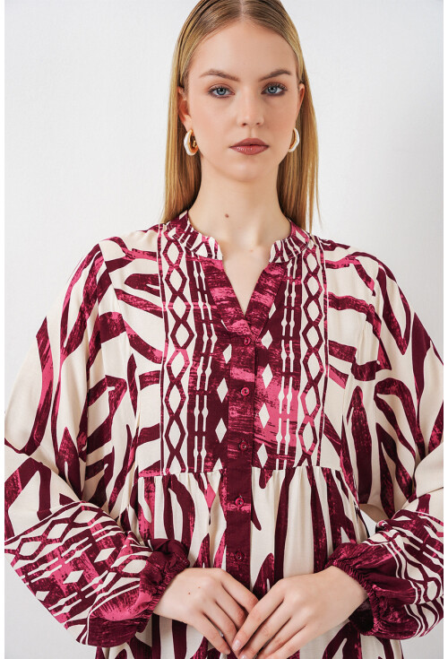 Kadın Desenli Uzun Tesettür Elbise 2585