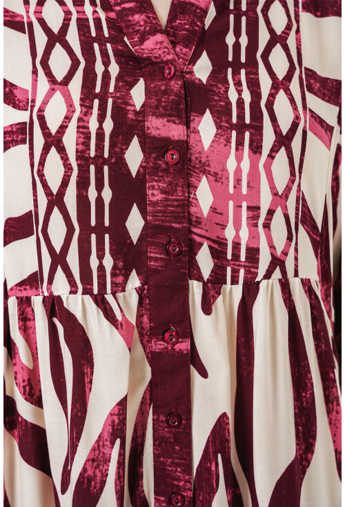 Kadın Desenli Uzun Tesettür Elbise 2585