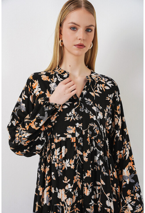 Kadın Desenli Uzun Tesettür Elbise 2585