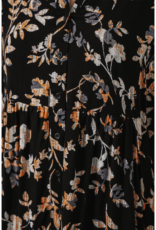 Kadın Desenli Uzun Tesettür Elbise 2585