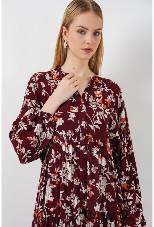 Kadın Desenli Uzun Tesettür Elbise 2585