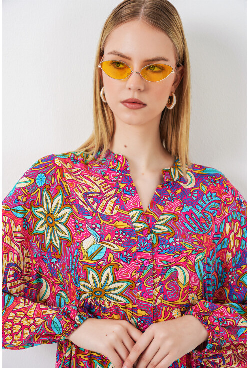 Kadın Desenli Uzun Tesettür Elbise 2585