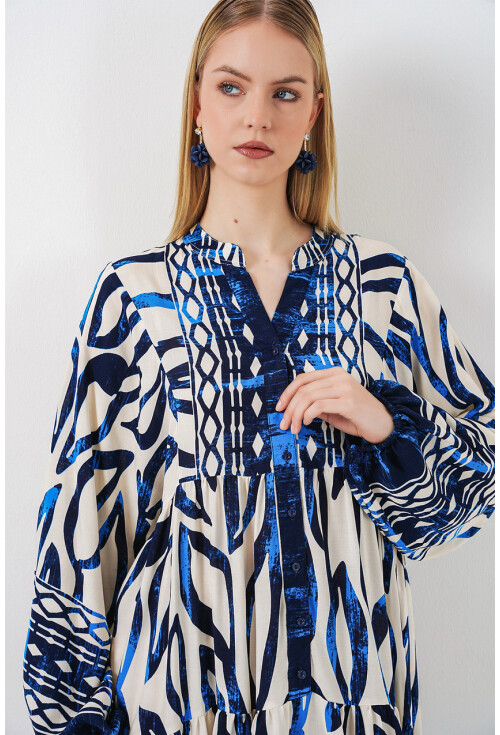 Kadın Desenli Uzun Tesettür Elbise 2585