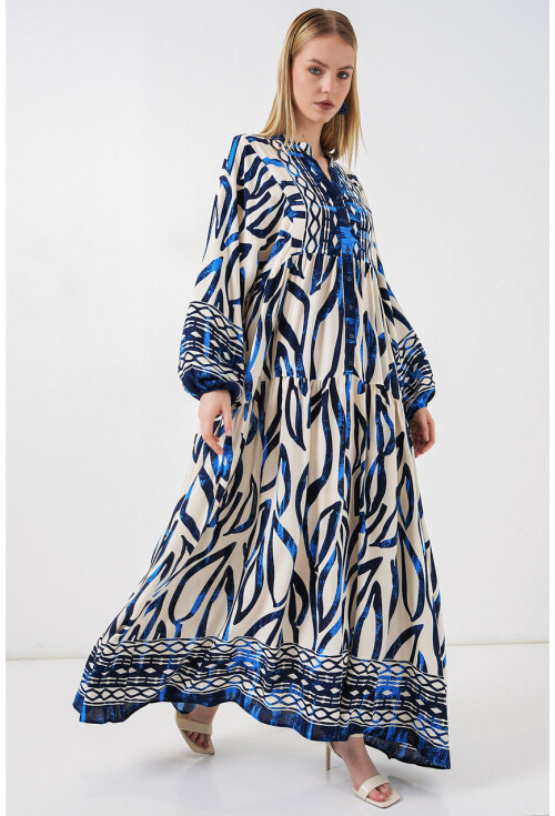 Kadın Desenli Uzun Tesettür Elbise 2585