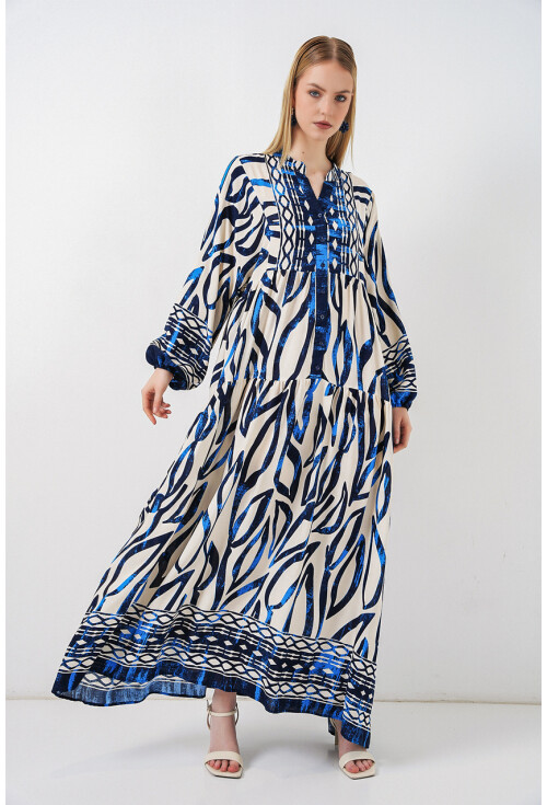 Kadın Desenli Uzun Tesettür Elbise 2585