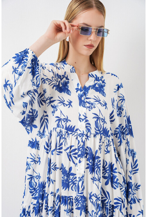 Kadın Desenli Uzun Tesettür Elbise 2585