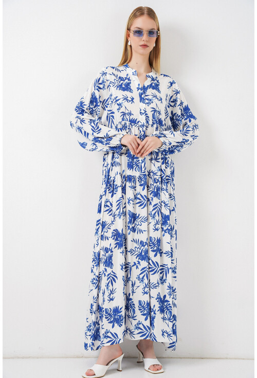 Kadın Desenli Uzun Tesettür Elbise 2585