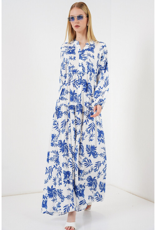 Kadın Desenli Uzun Tesettür Elbise 2585